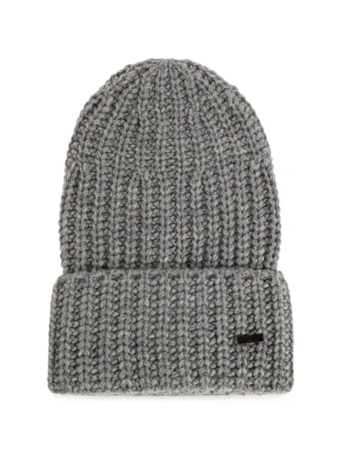 DSQUARED2 logo-plaque chunky-knit beanie hat