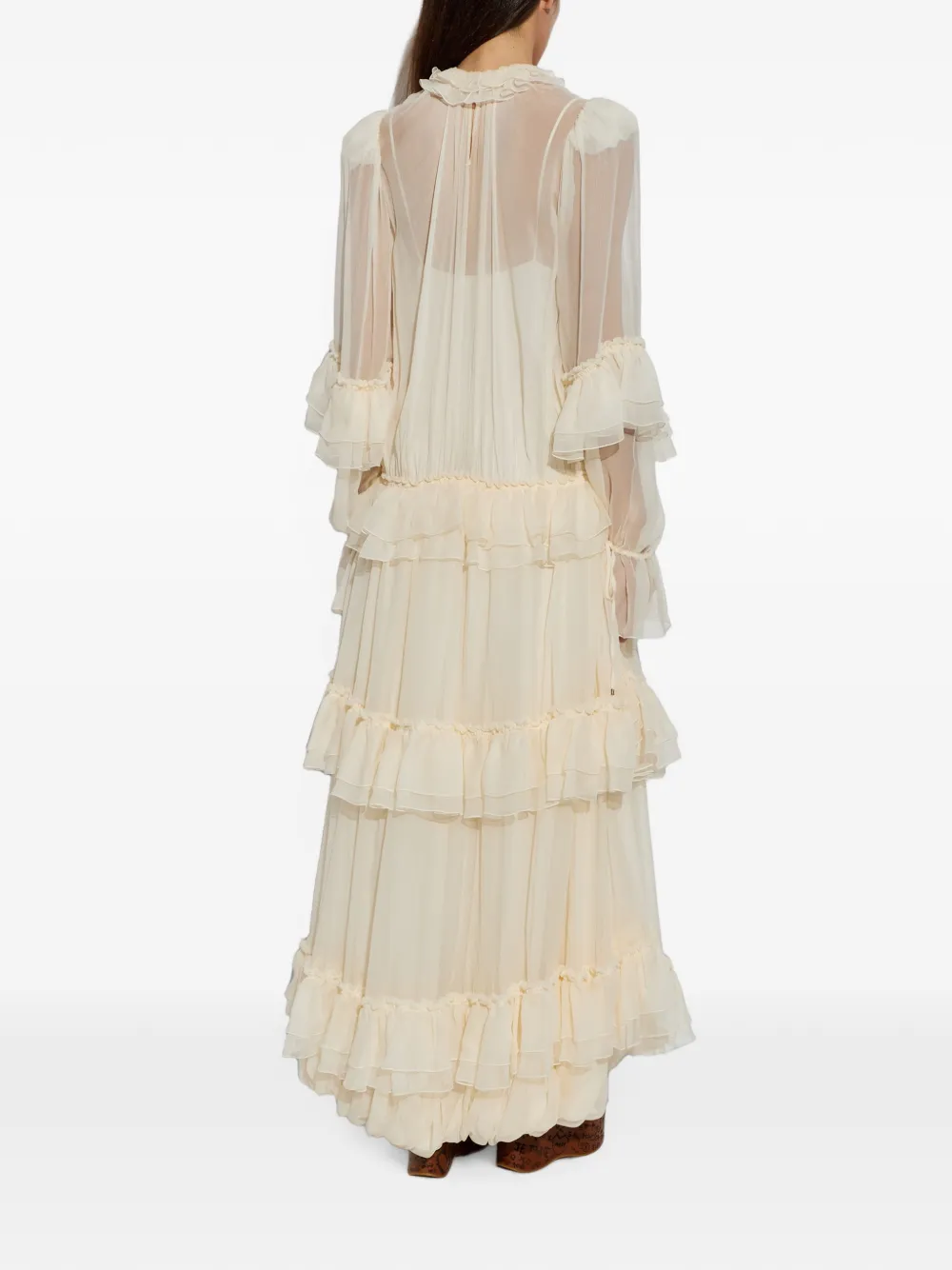 Chloé Gelaagde midi-jurk met ruches Beige