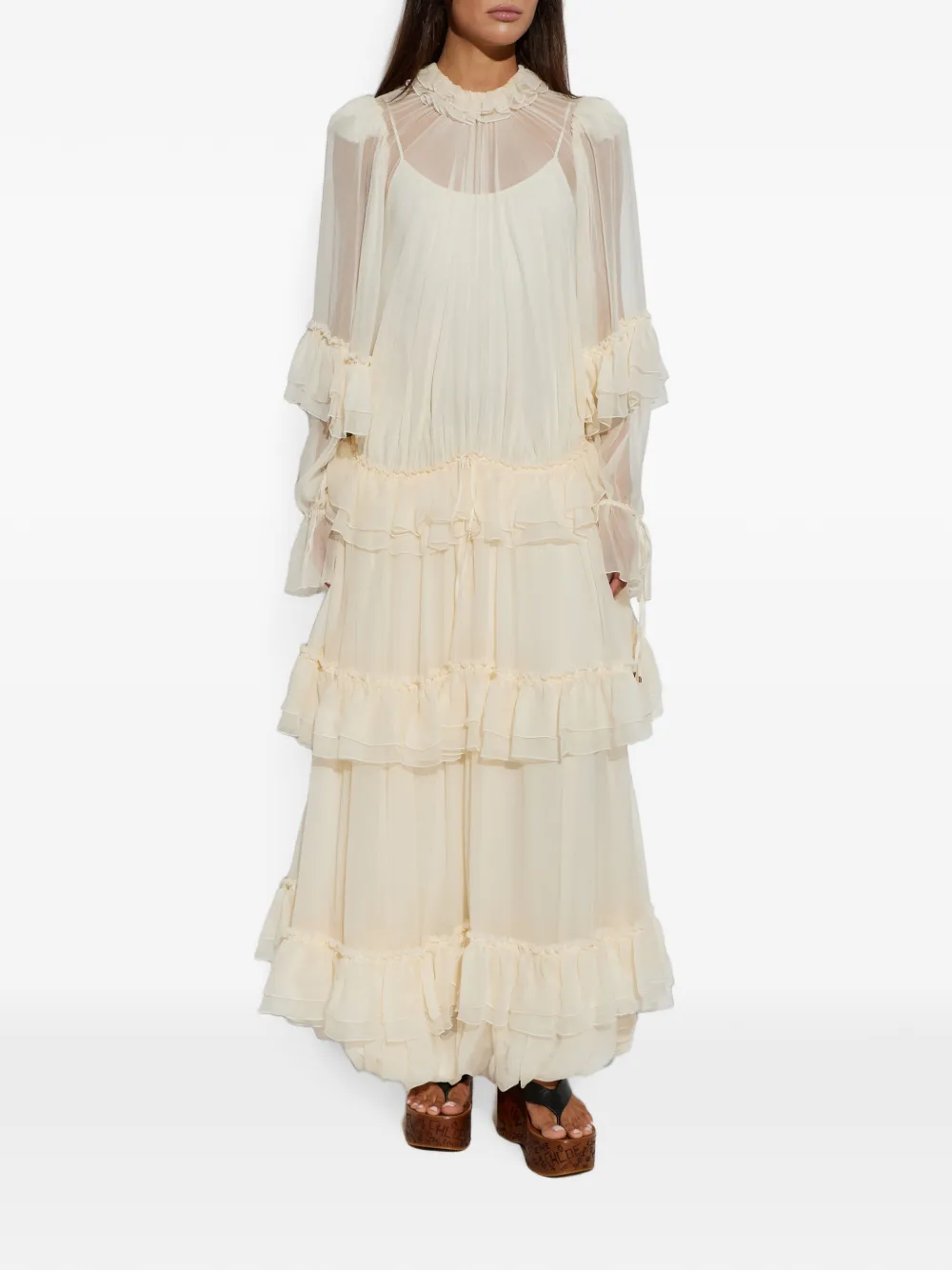 Chloé Gelaagde midi-jurk met ruches Beige