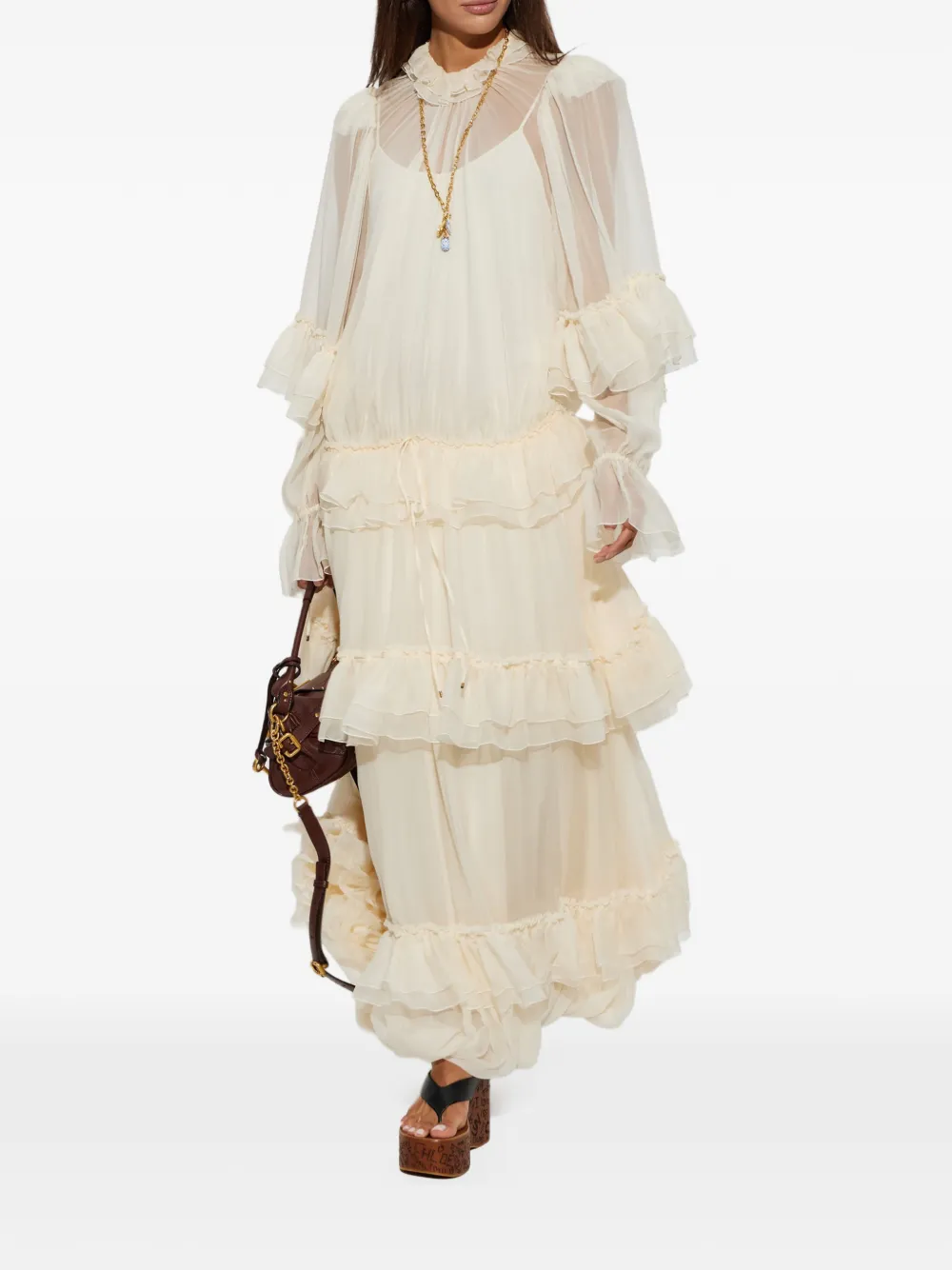 Chloé Gelaagde midi-jurk met ruches Beige