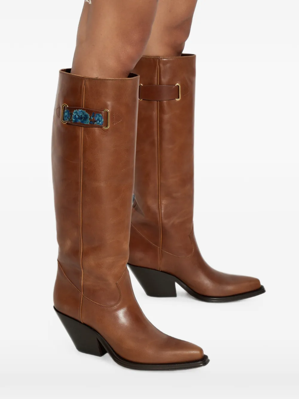 Chloé Azelan embroidered leather boots Bruin