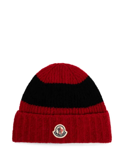 Moncler logo-patch striped beanie hat