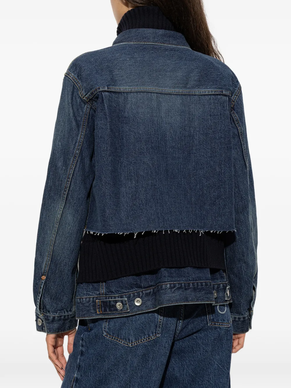 sacai Gerafeld denim jack met gebreide vlakken Blauw