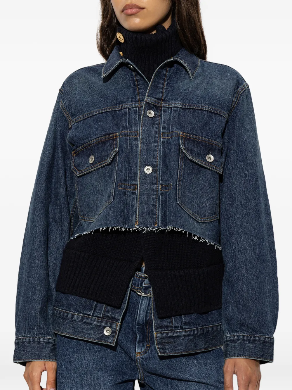 sacai Gerafeld denim jack met gebreide vlakken Blauw