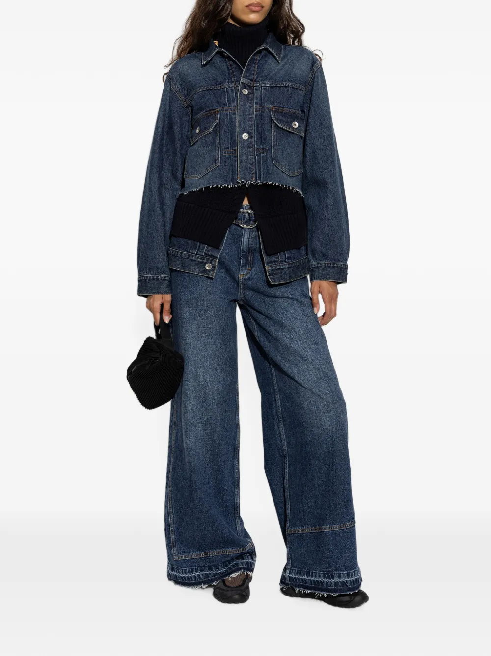 sacai Gerafeld denim jack met gebreide vlakken Blauw