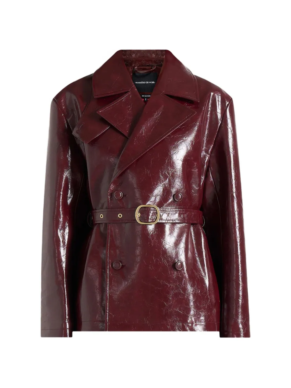 Manière De Voir Whitney in wine red patent belted trench jacket - Rosso