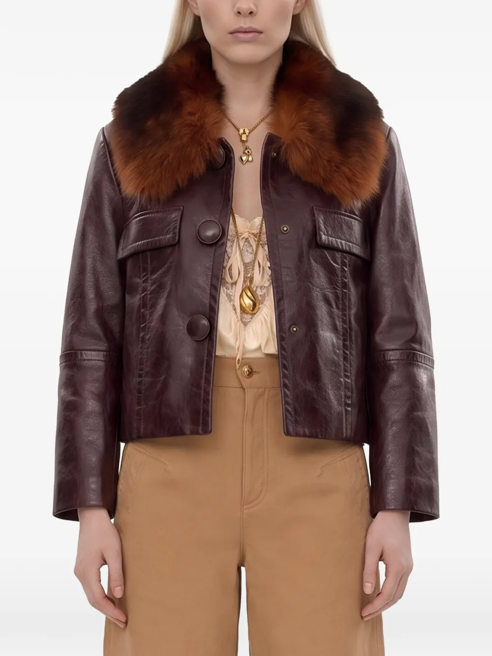 Chloé shearling-collar leather jacket - Viola