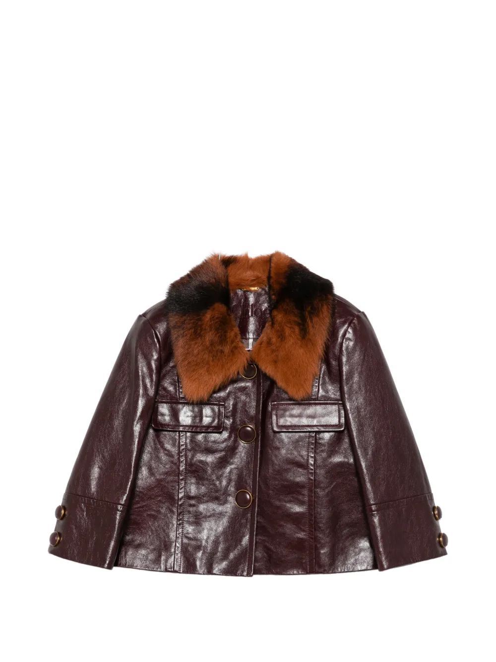 Chloé fur-collar glossy leather jacket - Purple