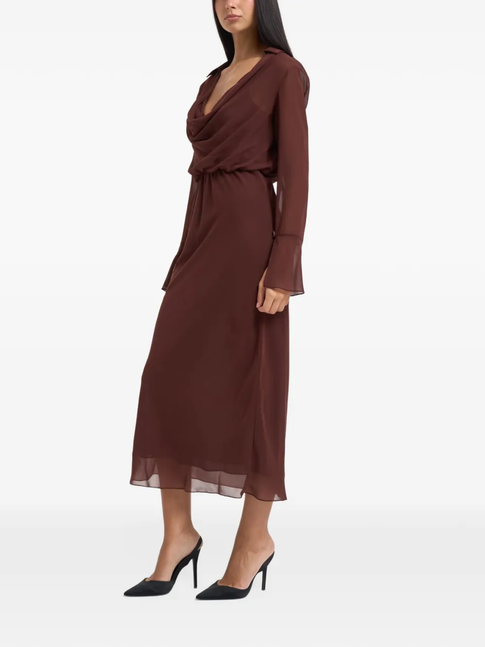 Patrizia Pepe cowl-neck long-sleeve midi dress Rood