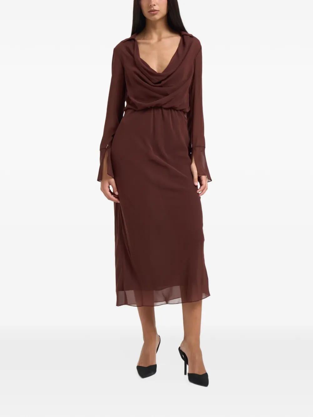 Patrizia Pepe cowl-neck long-sleeve midi dress Rood