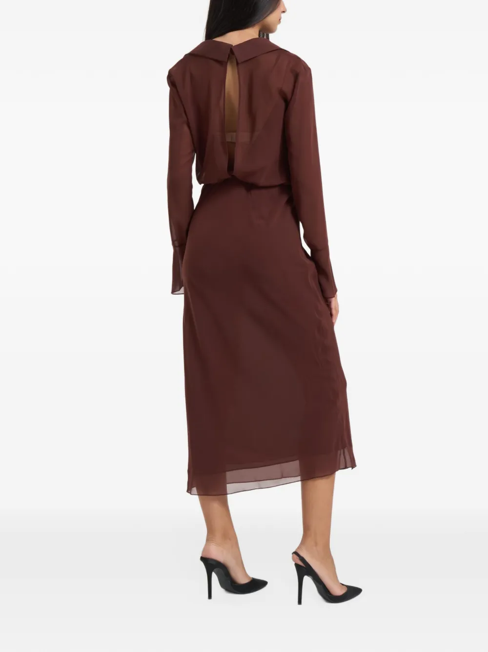 Patrizia Pepe cowl-neck long-sleeve midi dress Rood