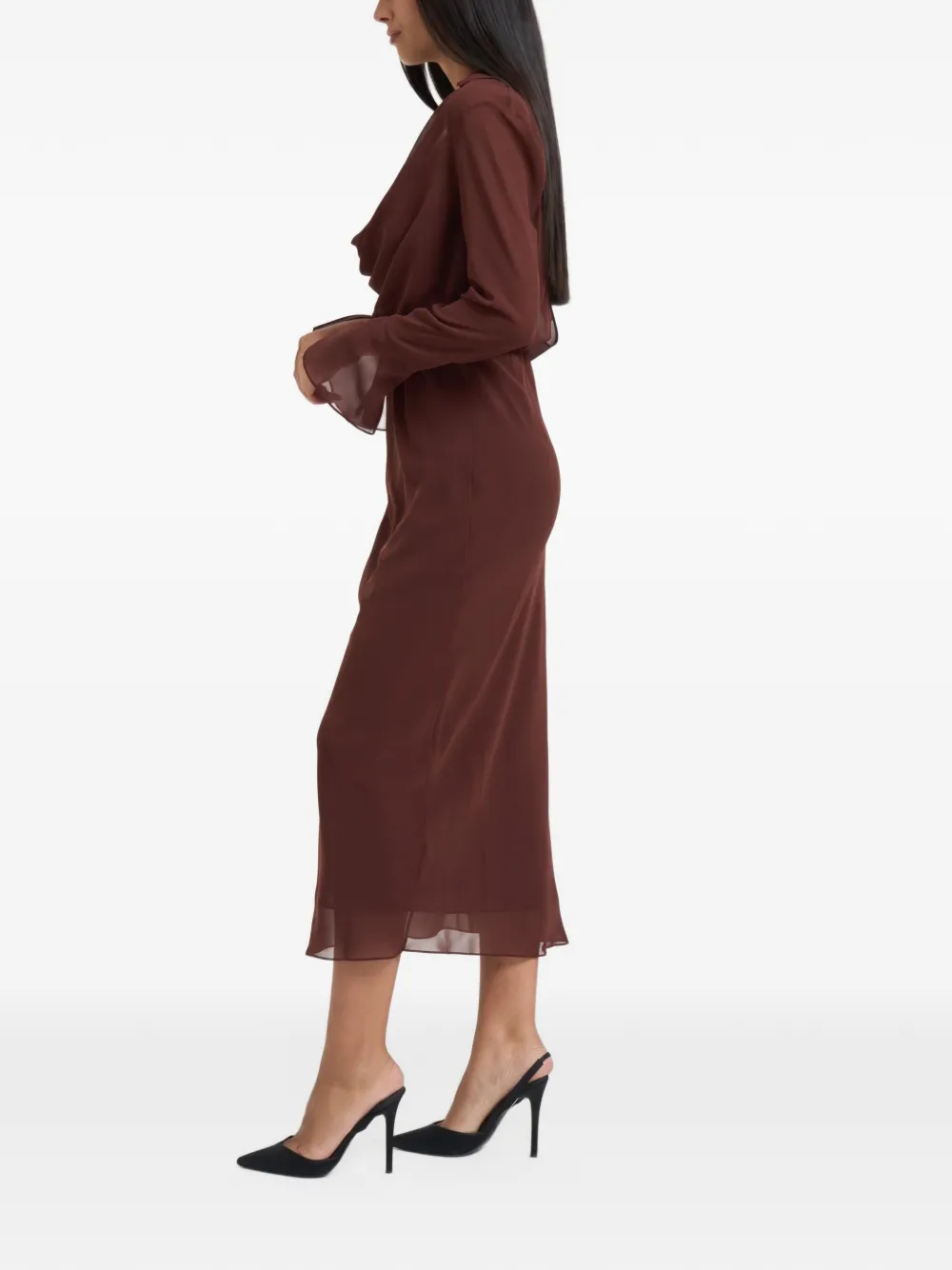 Patrizia Pepe cowl-neck long-sleeve midi dress Rood