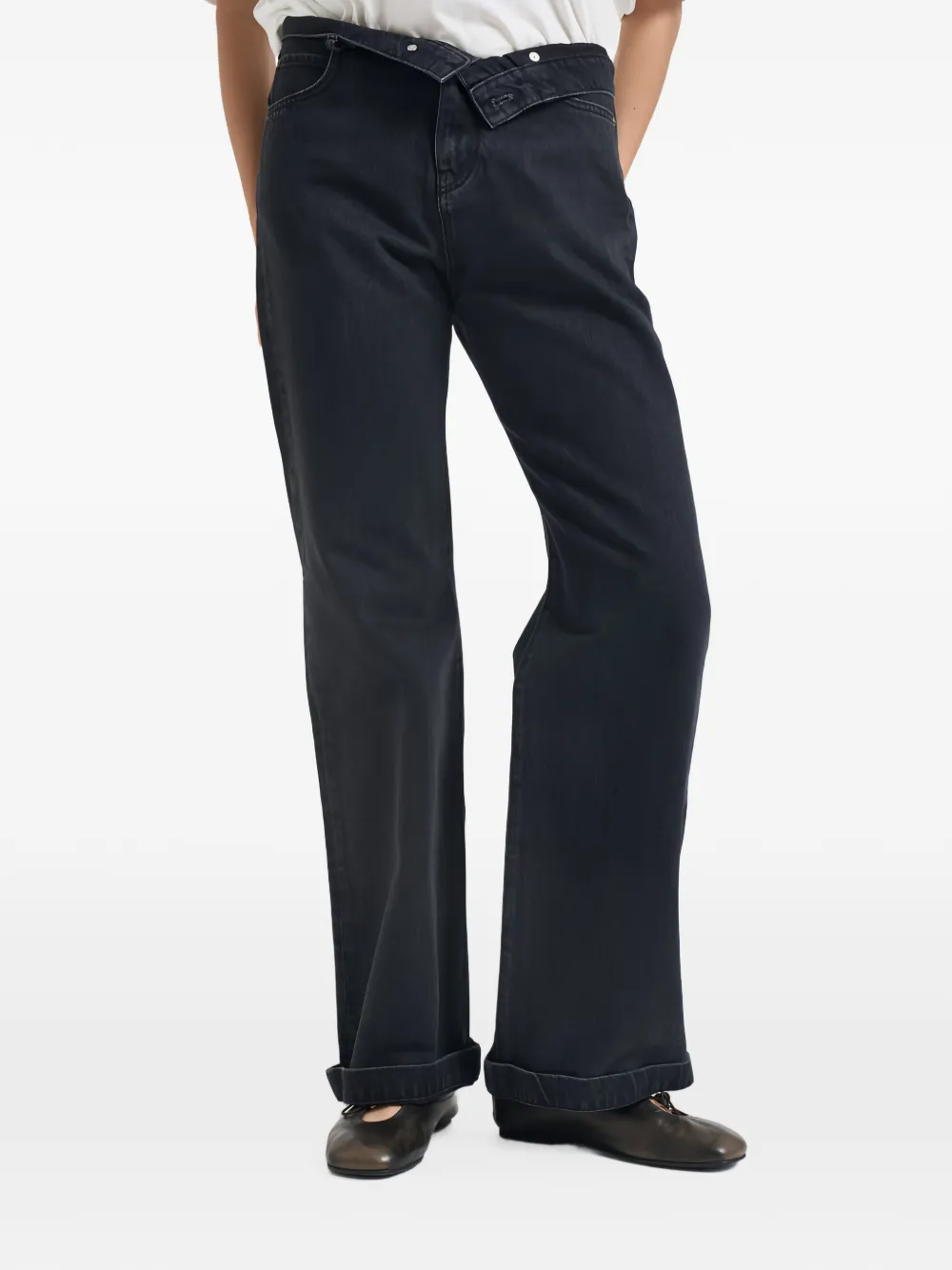 PINKO roll-waistband wide-leg jeans - Schwarz