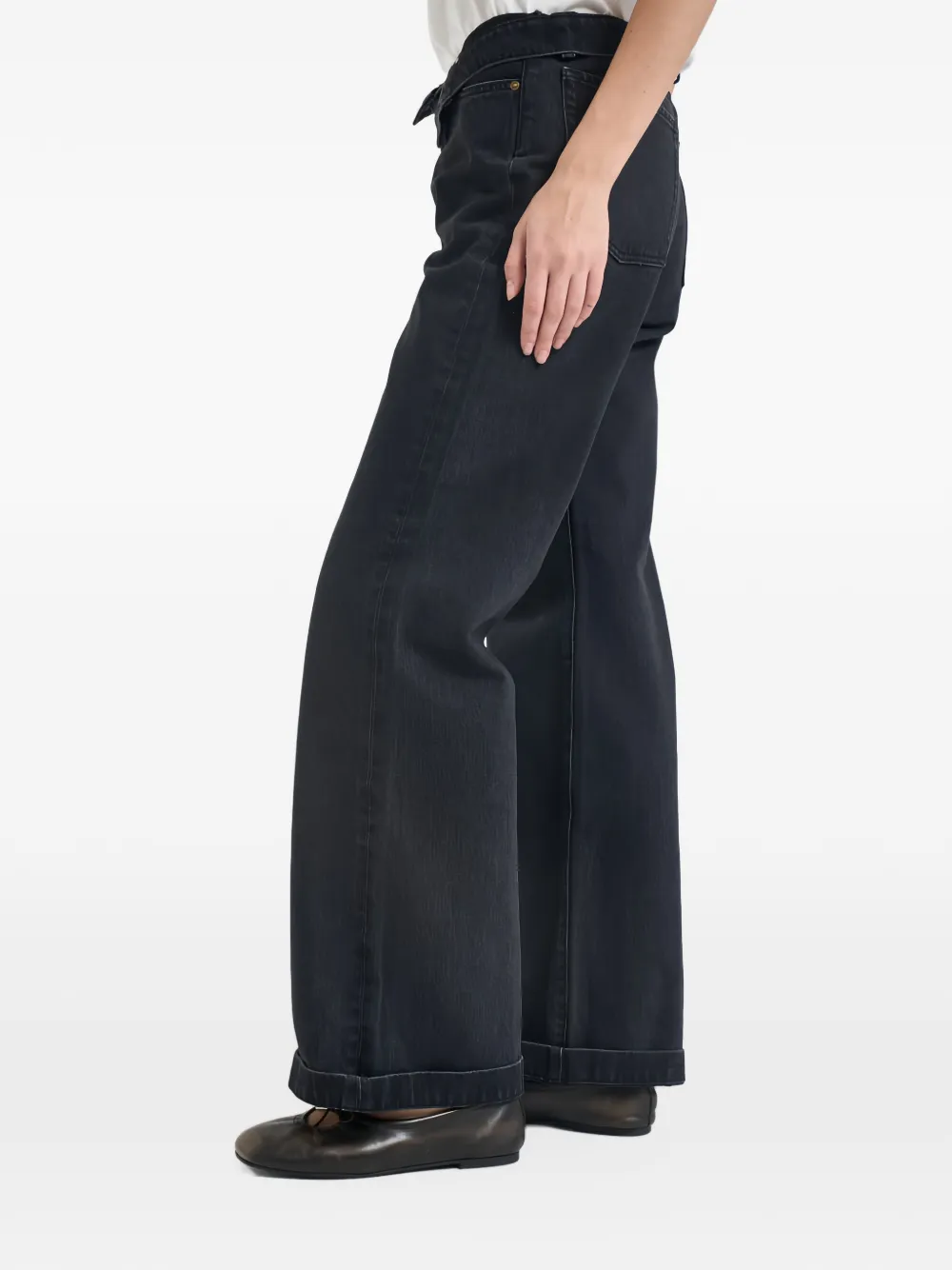PINKO roll-waistband wide-leg jeans Zwart