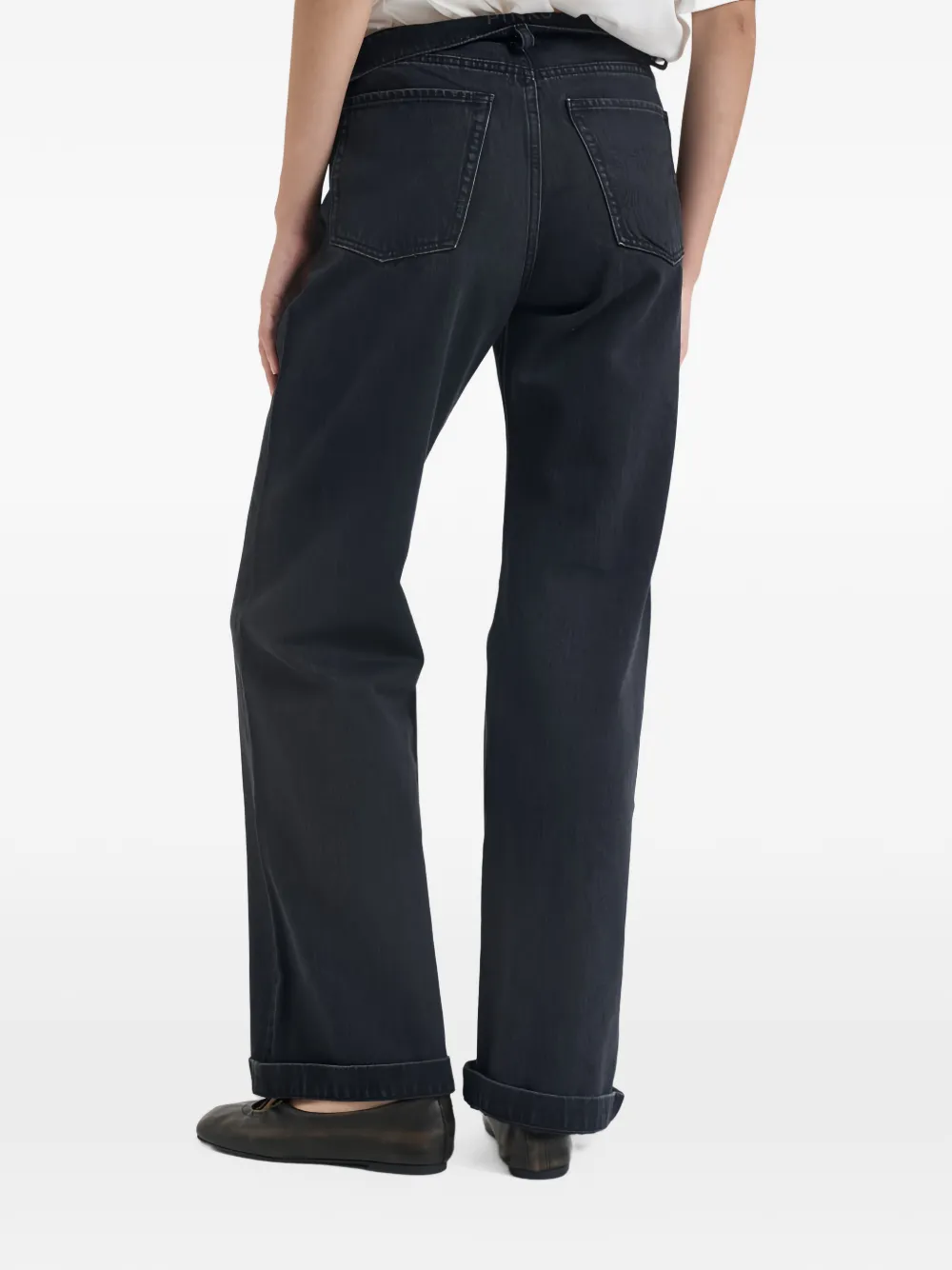 PINKO roll-waistband wide-leg jeans Zwart