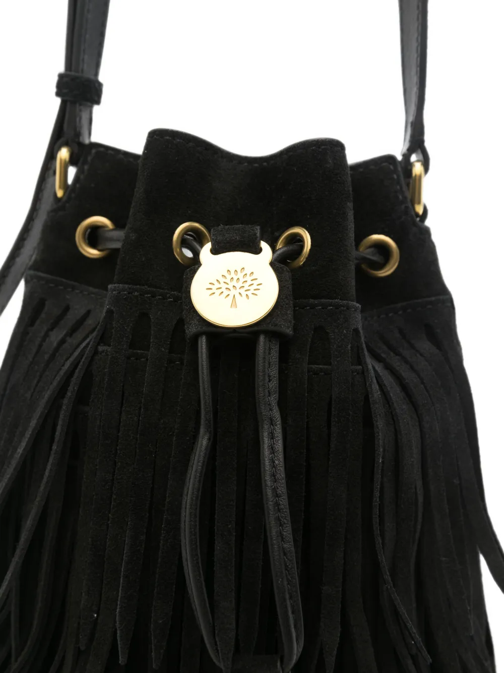 Mulberry Bucket-tas met trekkoord en franje Zwart