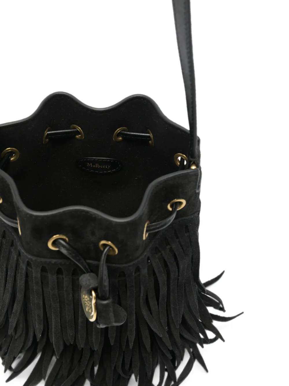 Mulberry Bucket-tas met trekkoord en franje Zwart