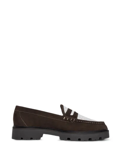 Manière De Voir Diego in brown/white suede & crochet penny loafers