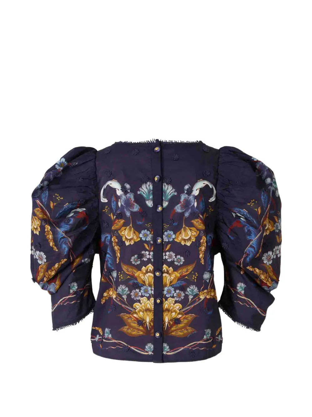 FARM Rio Golden Nature top met pofmouwen en bloemenprint Blauw