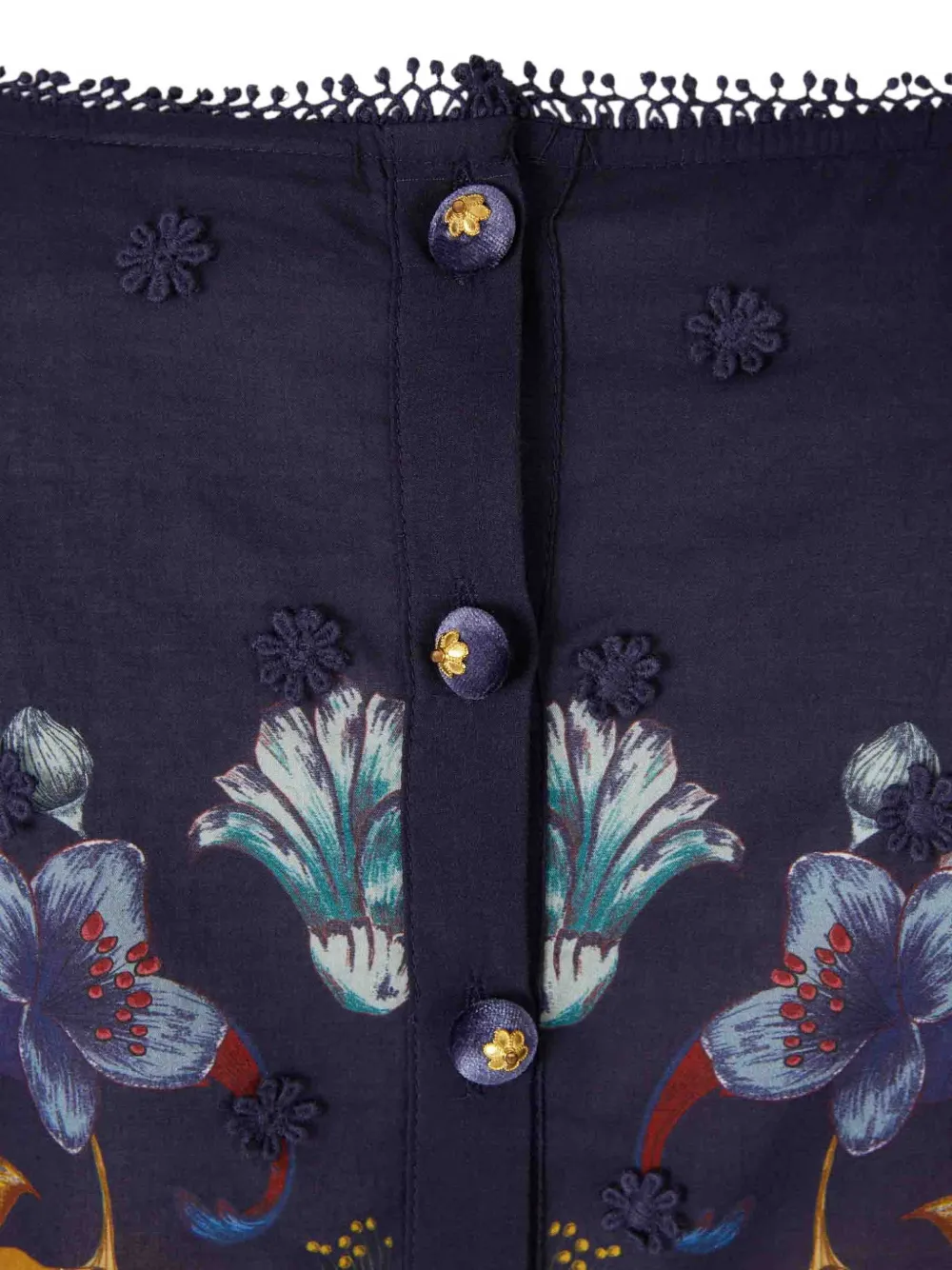 FARM Rio Golden Nature top met pofmouwen en bloemenprint Blauw