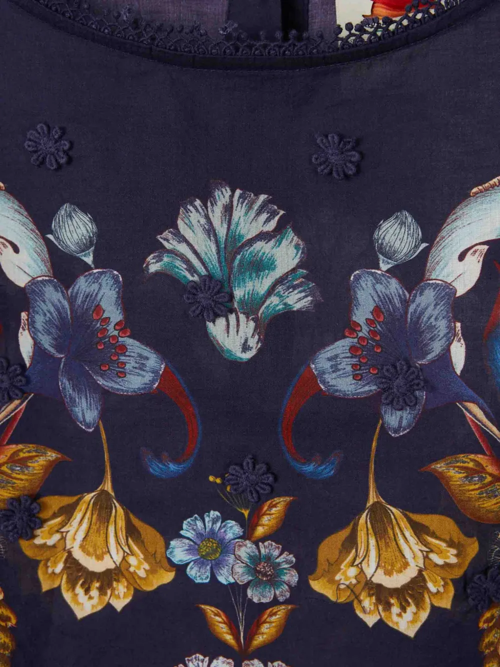 FARM Rio Golden Nature top met pofmouwen en bloemenprint Blauw