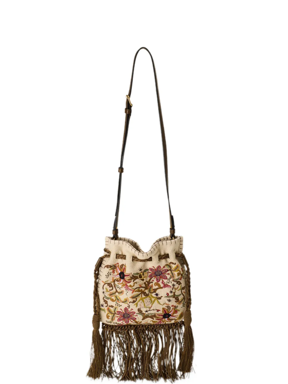 Valentino Garavani VLogo-plaque embroidered bucket bag - Toni neutri