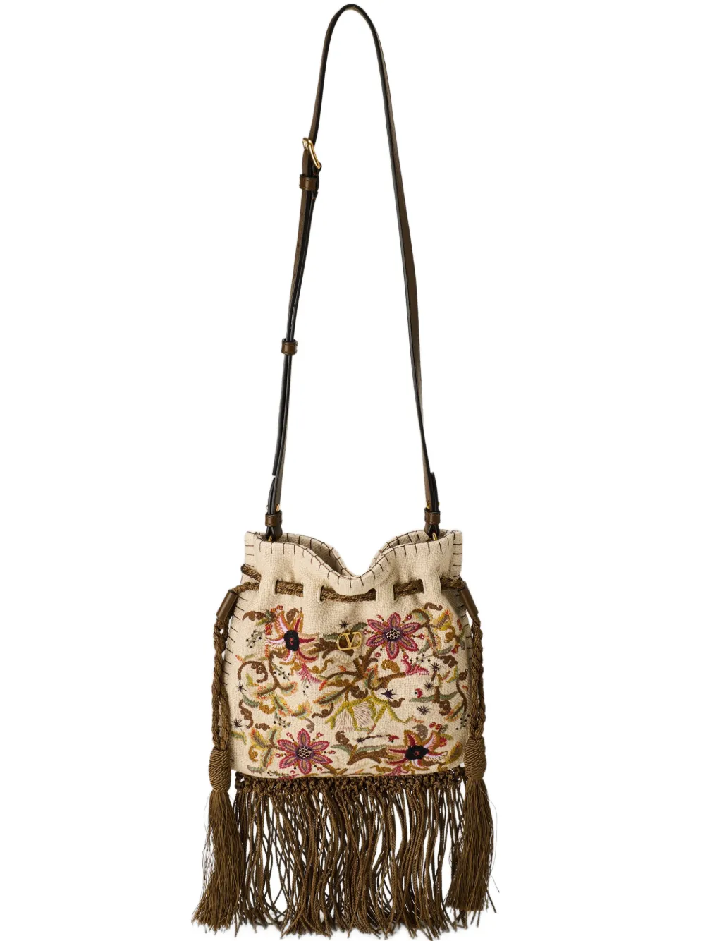 Valentino Garavani VLogo-plaque embroidered bucket bag - Toni neutri
