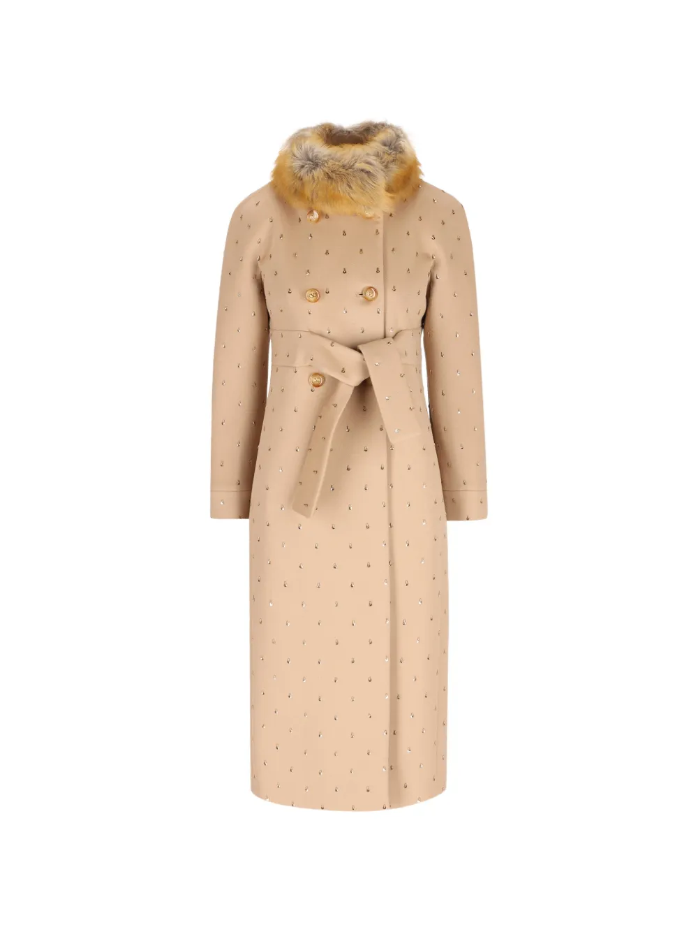 Valentino Garavani sequin-embellished faux-fur collar coat - Toni neutri