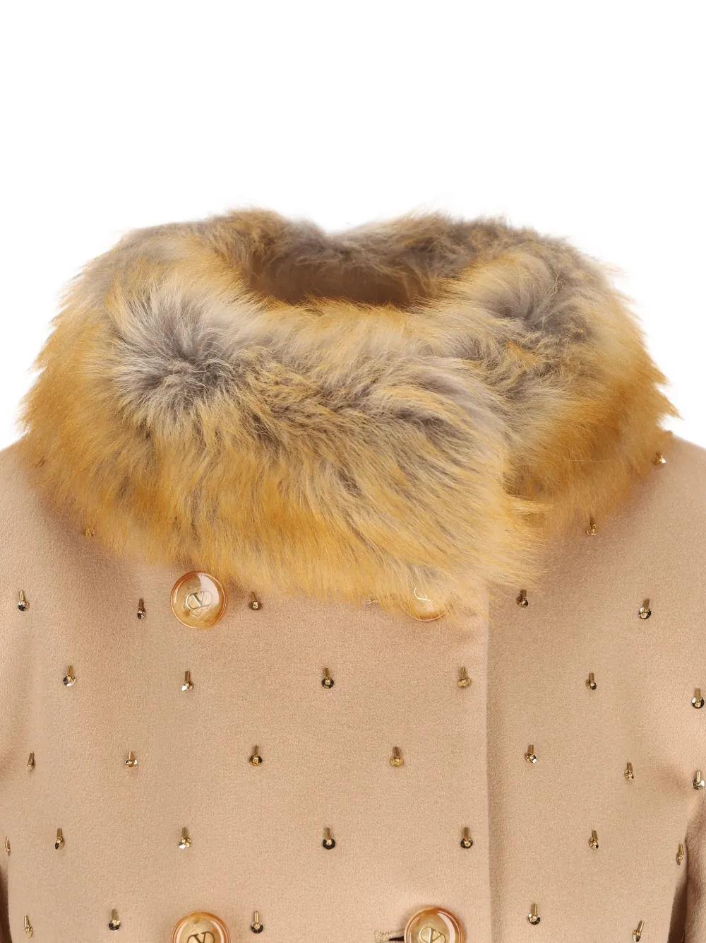 Valentino Garavani Jas verfraaid met pailletten en kraag van imitatiebont Beige