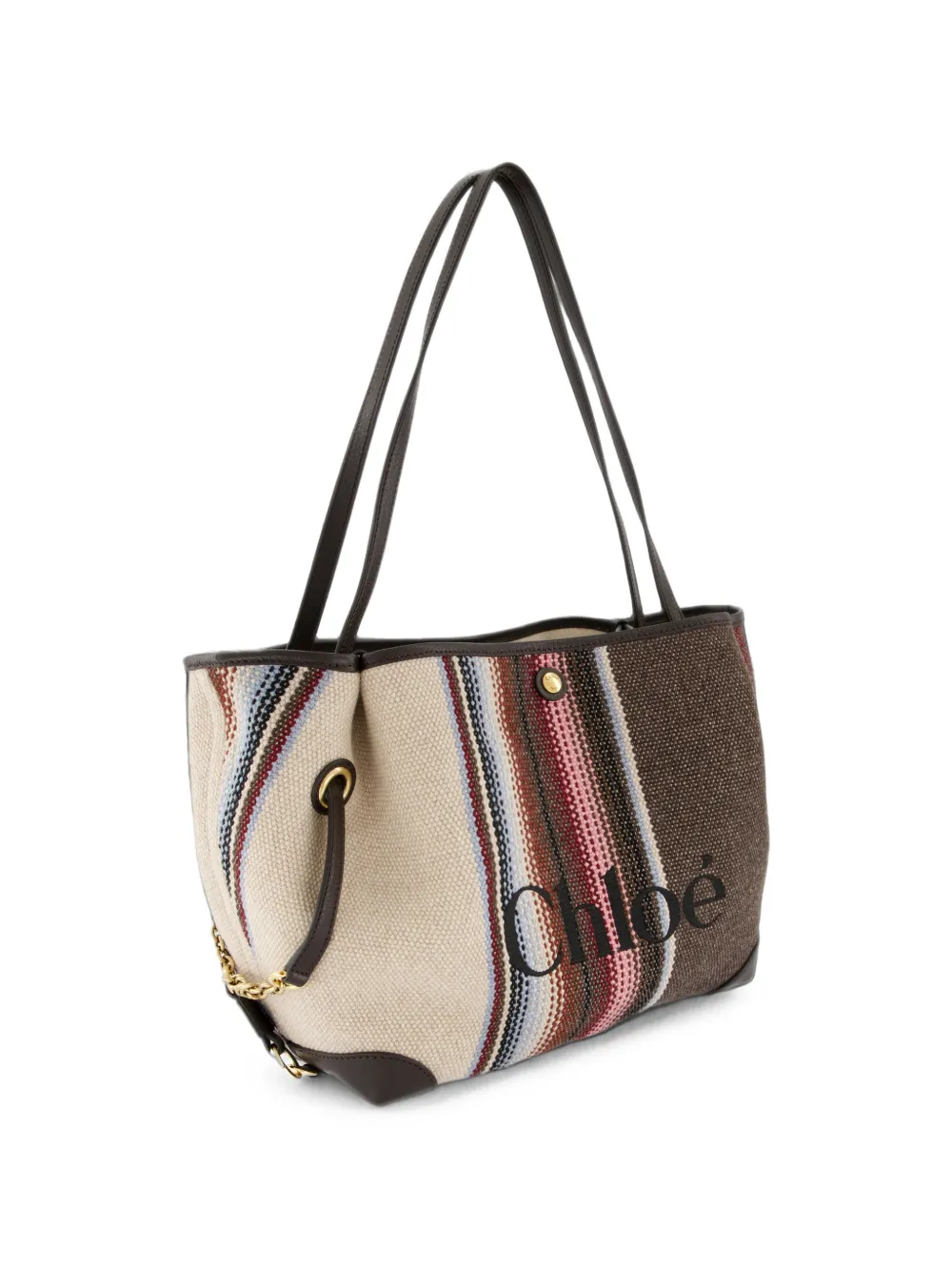 Chloé Clover gestreepte shopper met geborduurd logo Beige