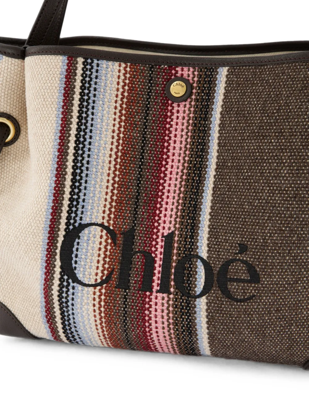 Chloé Clover gestreepte shopper met geborduurd logo Beige