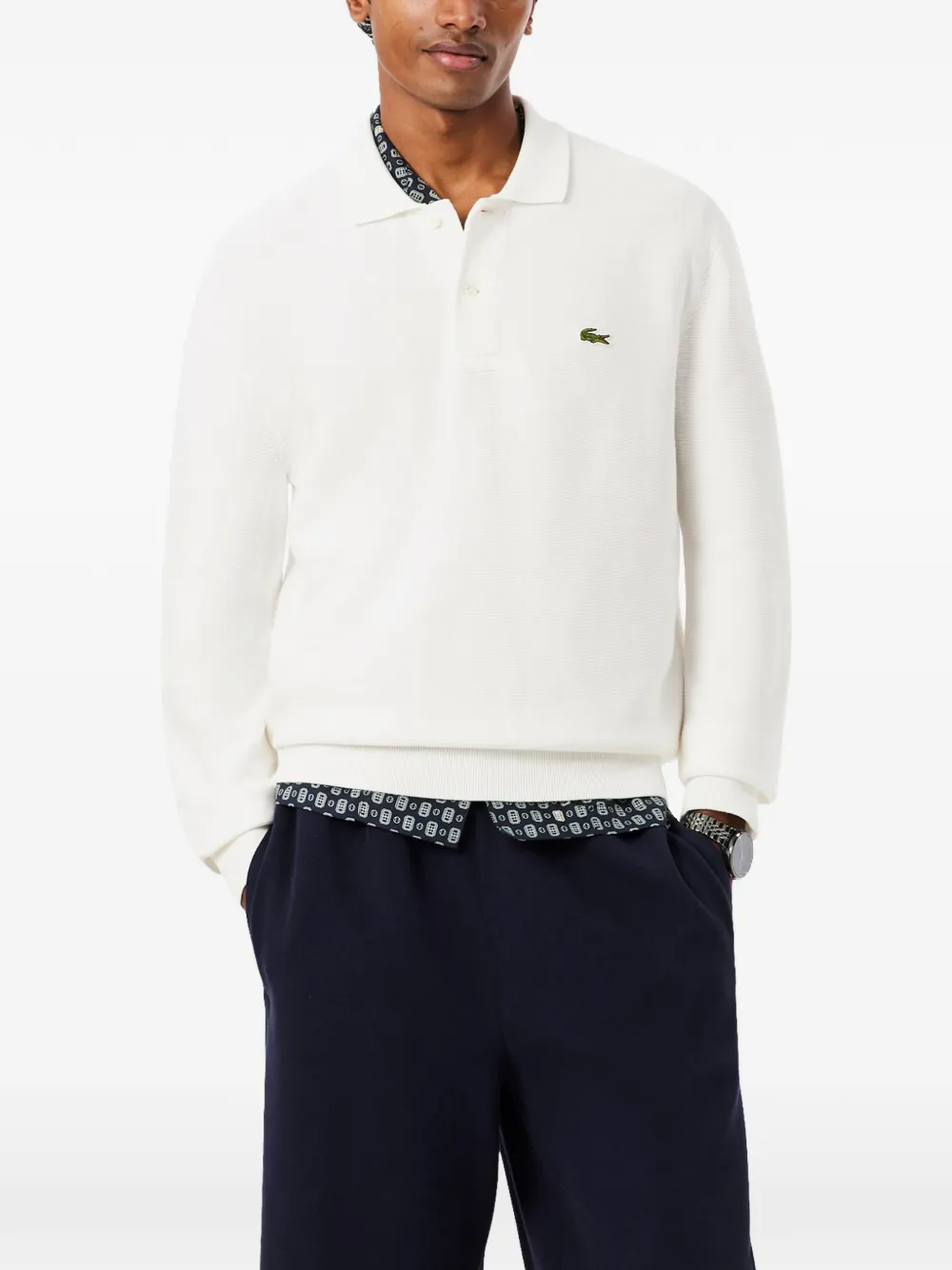 Lacoste Poloshirt met lange mouwen en logo-patch Wit