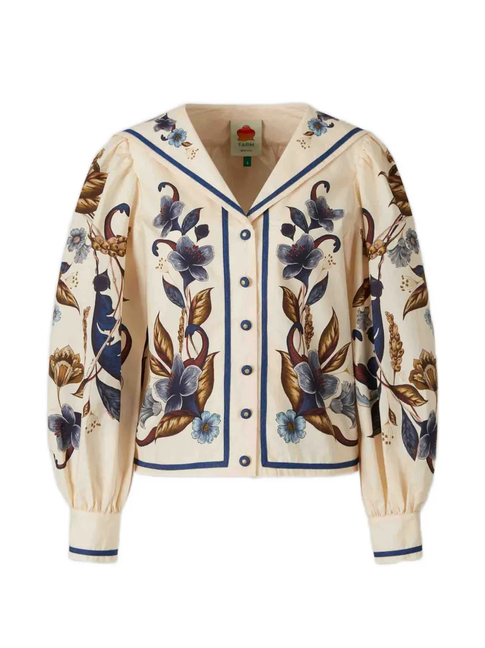 FARM Rio floral-print sailor-collar shirt Beige