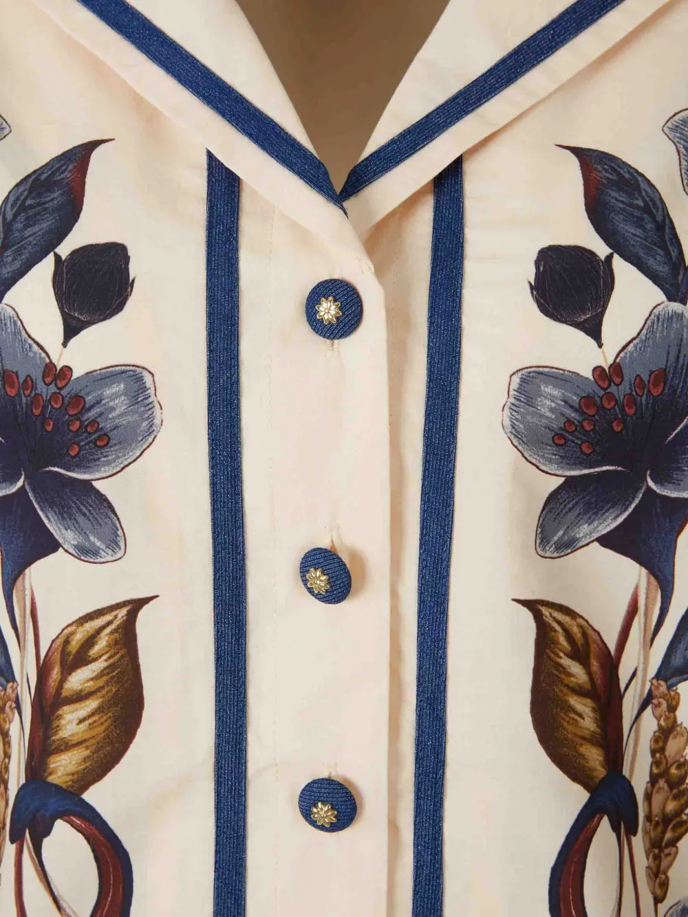 FARM Rio floral-print sailor-collar shirt Beige