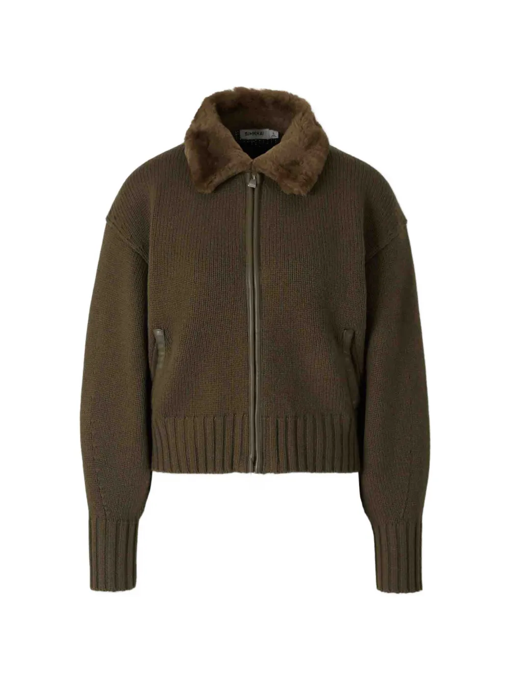 SIMKHAI faux-fur collar zip-up cardigan - Verde