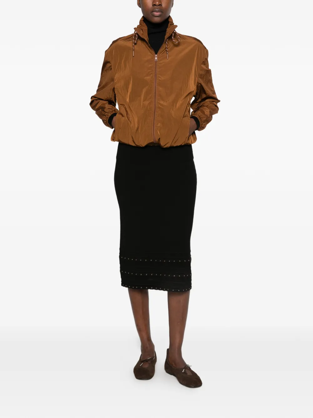 TWINSET stud-embellished ribbed-knit skirt Zwart