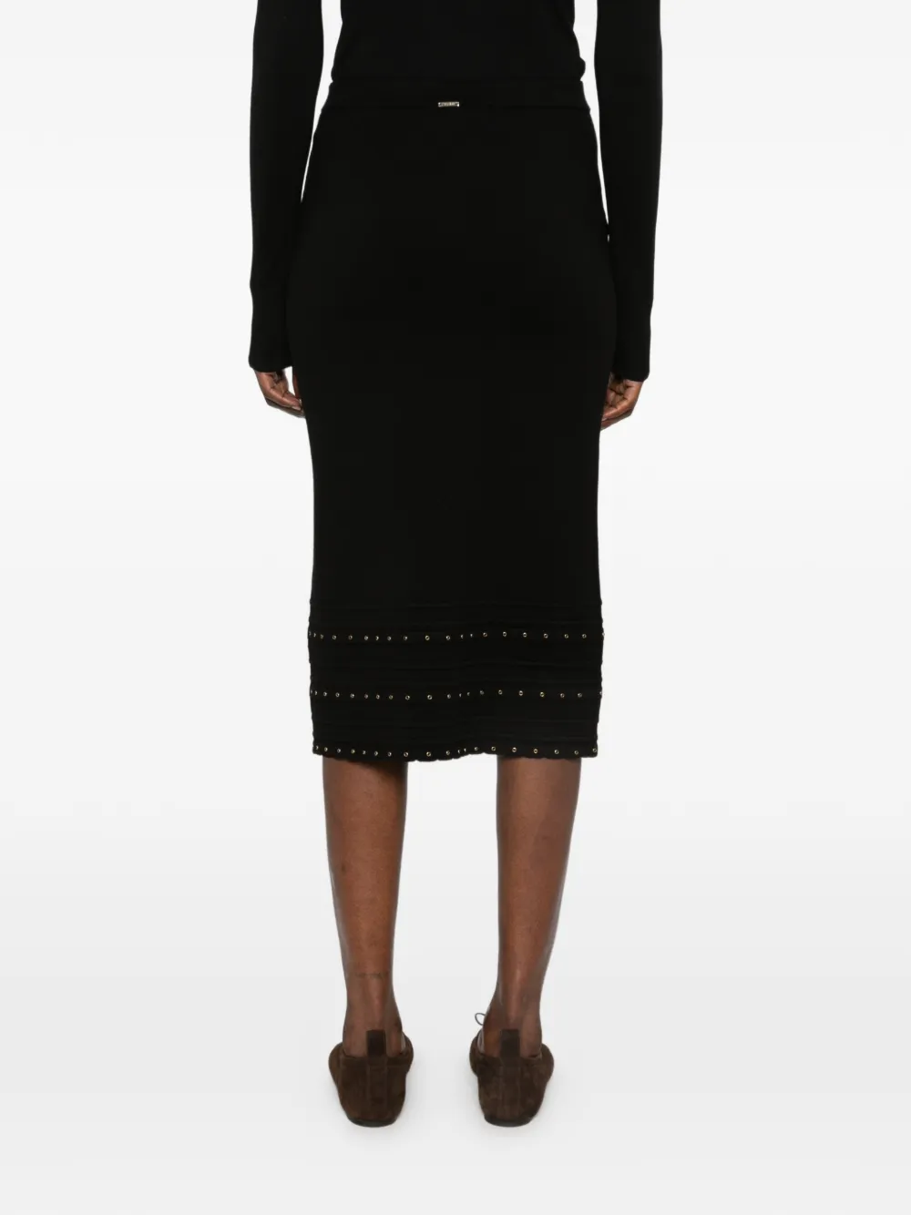 TWINSET stud-embellished ribbed-knit skirt Zwart