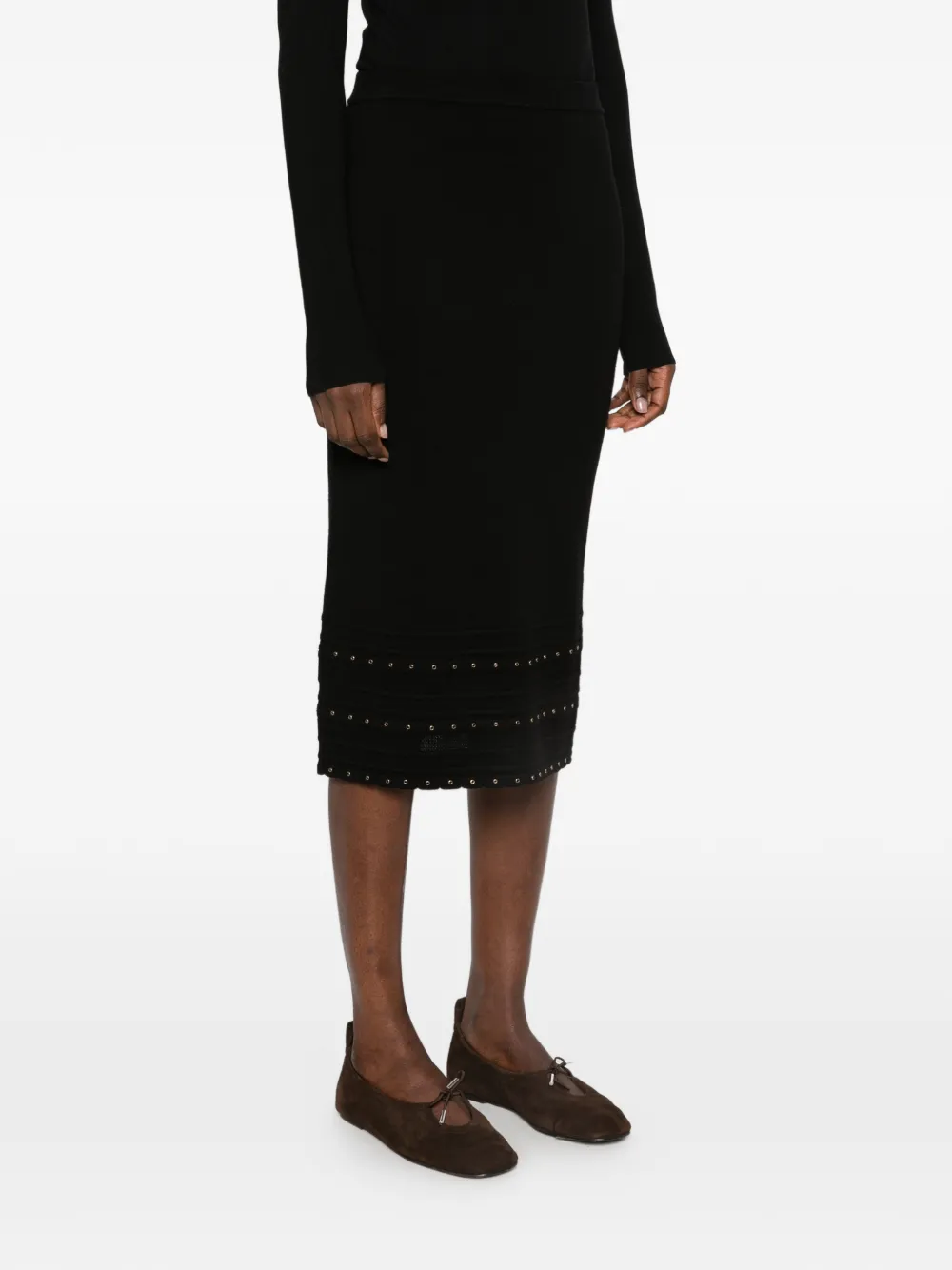 TWINSET stud-embellished ribbed-knit skirt Zwart