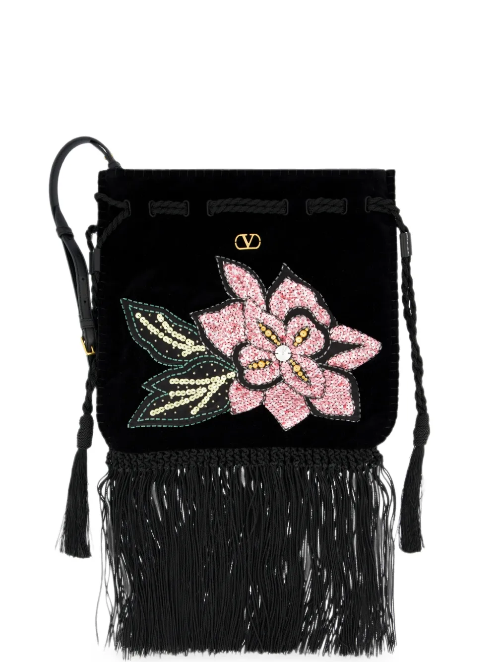 Valentino Garavani VLogo Signature sequin-embellished bucket bag - Nero