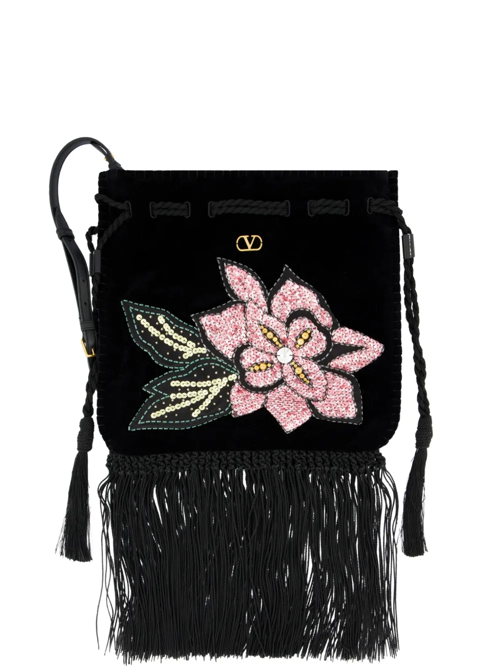 Valentino Garavani VLogo Signature sequin-embellished bucket bag - Nero