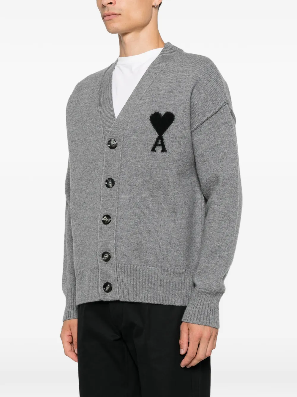 AMI Paris Ami de Coeur vest met V-hals Grijs