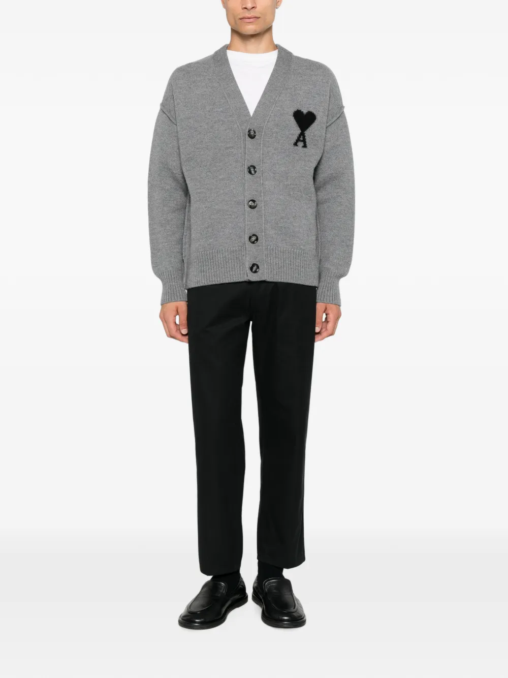 AMI Paris Ami de Coeur vest met V-hals Grijs