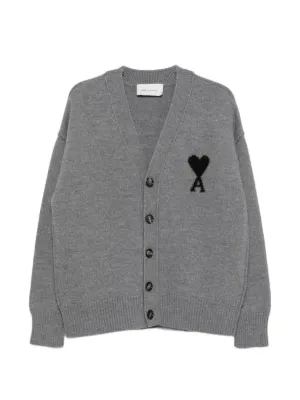 ami paris ハートロゴ カーディガン グレー AMI Paris Alpaca Cardigan With Ami De Coeur | Grey | FARFETCH