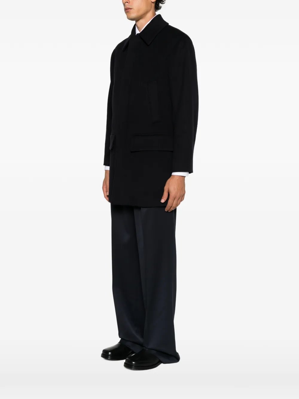 Lardini Peggy concealed-front virgin wool coat Zwart