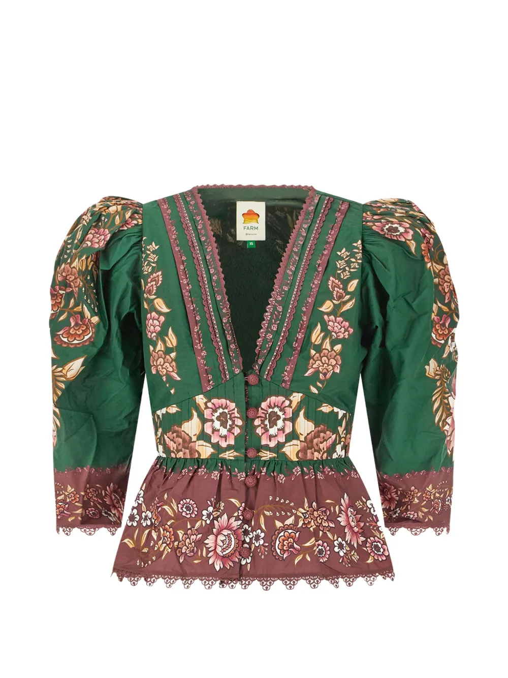 FARM Rio floral-print puff-sleeves blouse - Verde