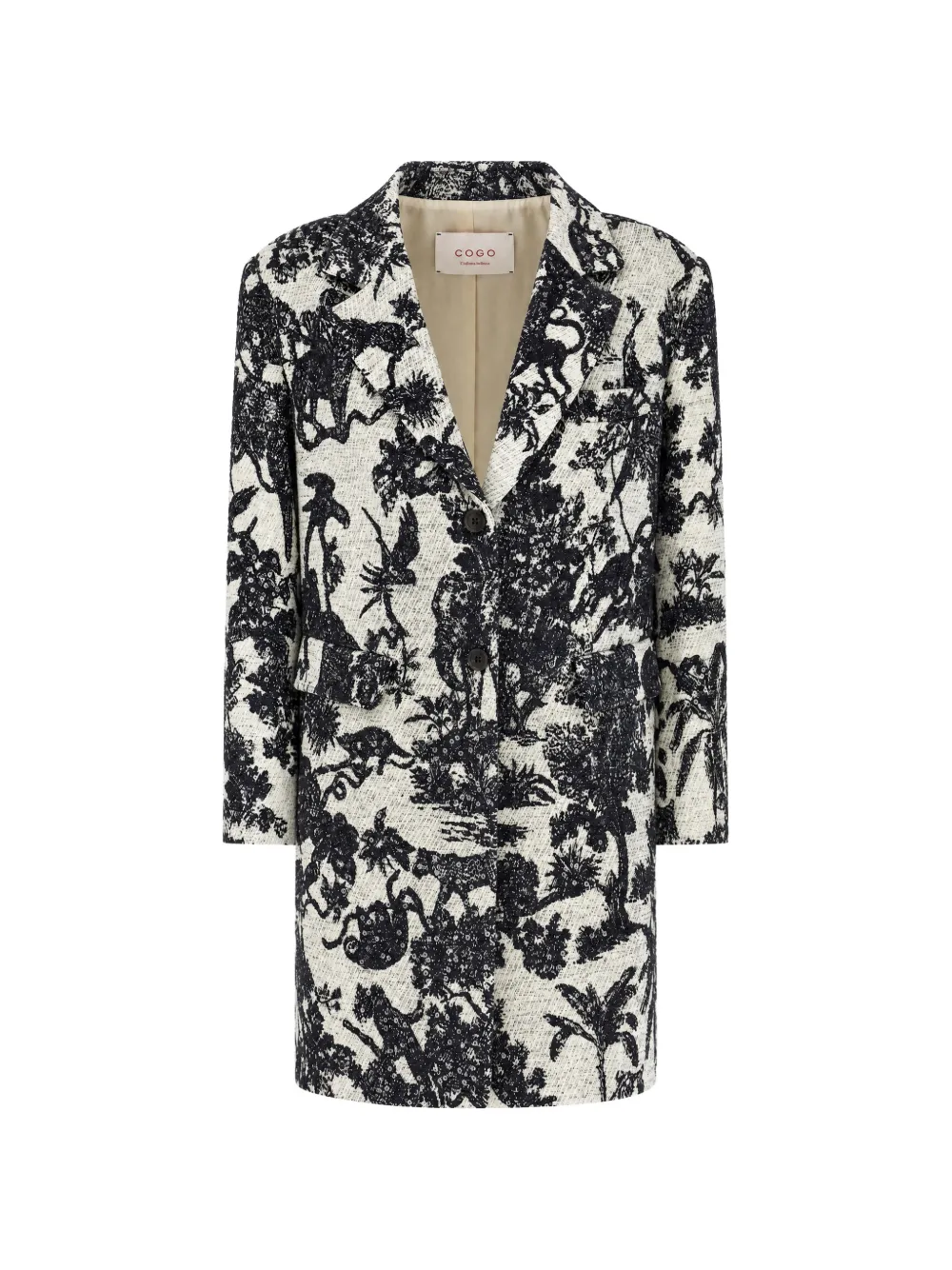 Co.go Sequin-embellished Toile De Jouy Coat In Black