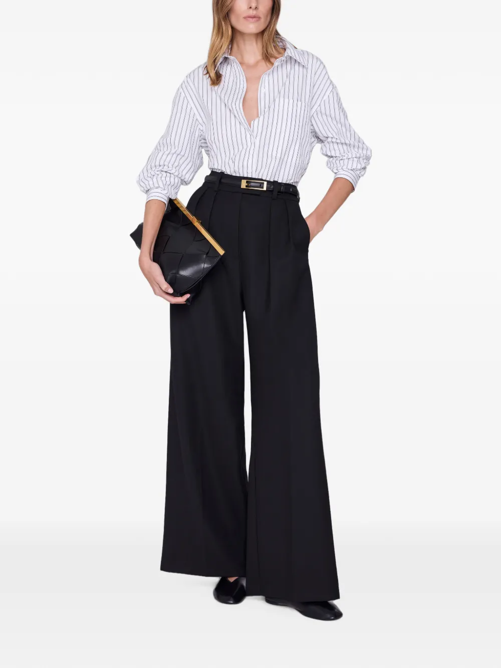 ANINE BING Gevlochten leren clutch Zwart