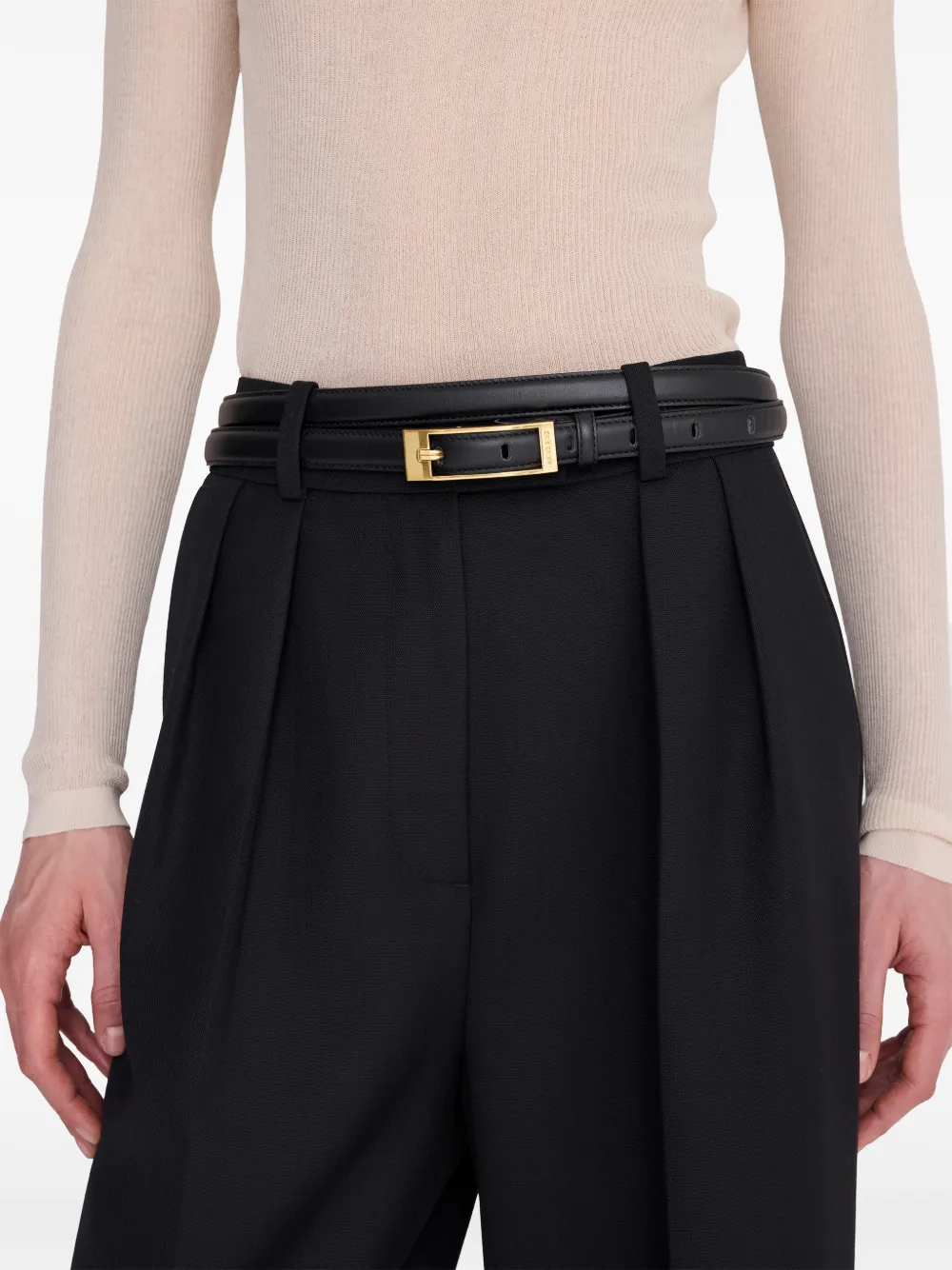 ANINE BING Double Elly riem van glad leer Zwart