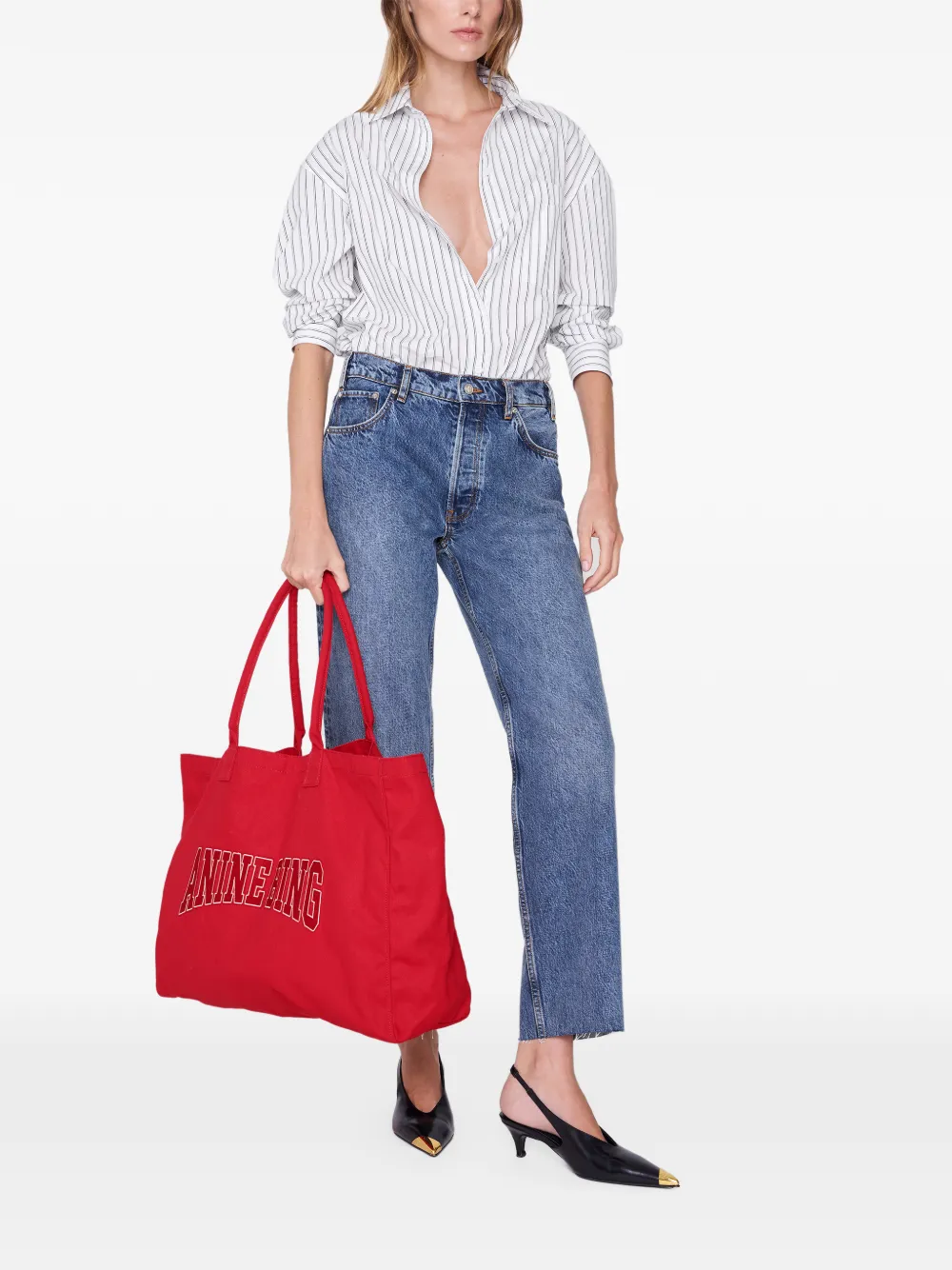 ANINE BING Leo canvas shopper Rood