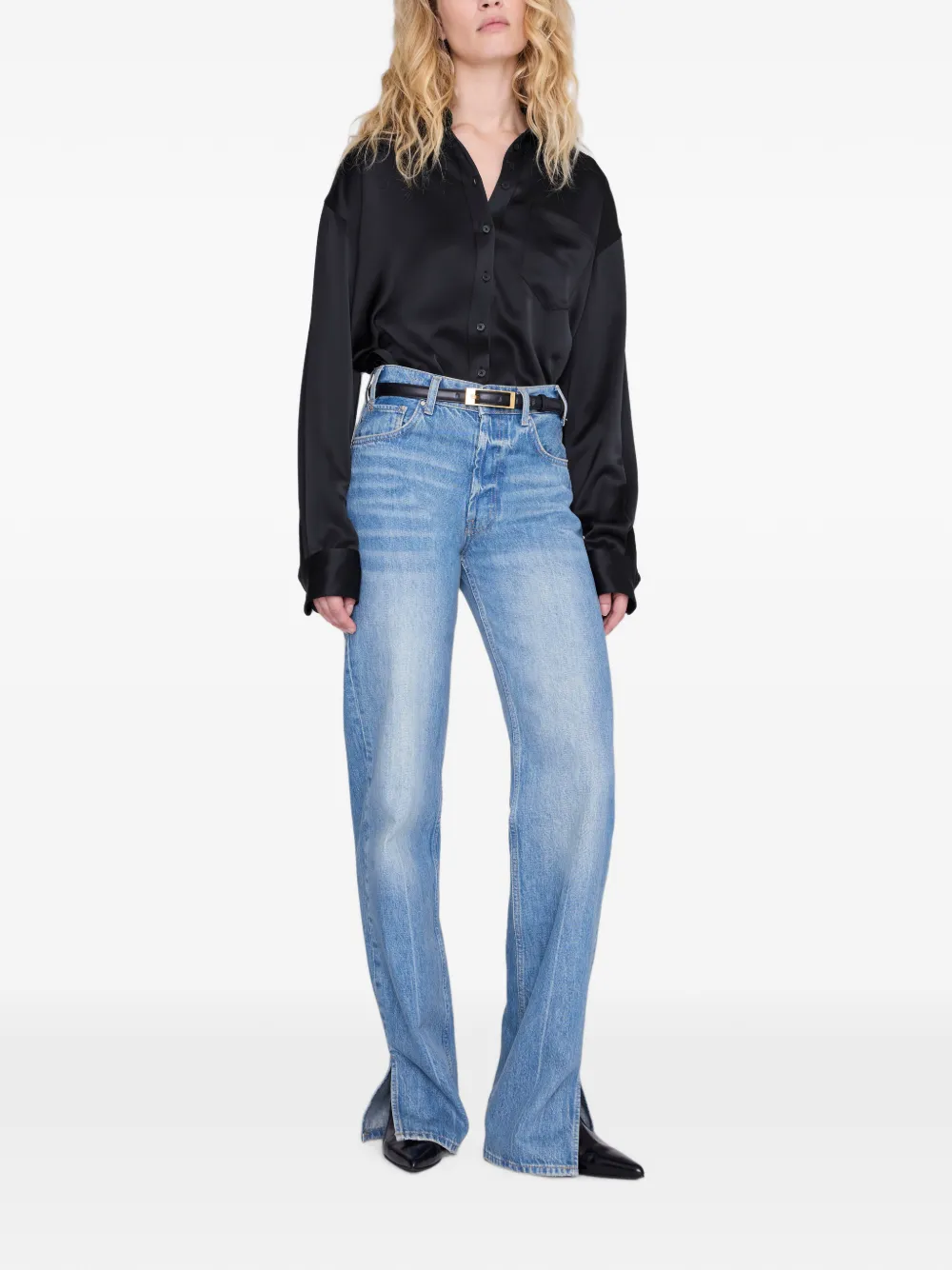 ANINE BING Scott cropped blouse Zwart